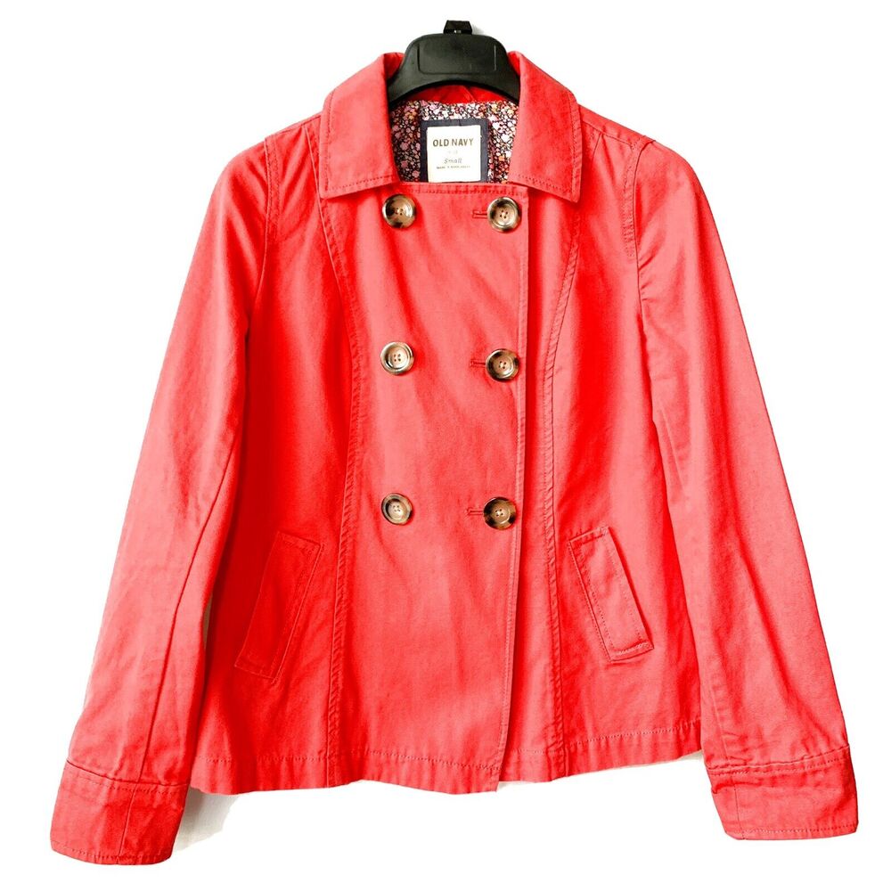 Old Navy Dark Pink Coat Size Small Buttons Pocket Long-Sleeves‎ 100% Cotton